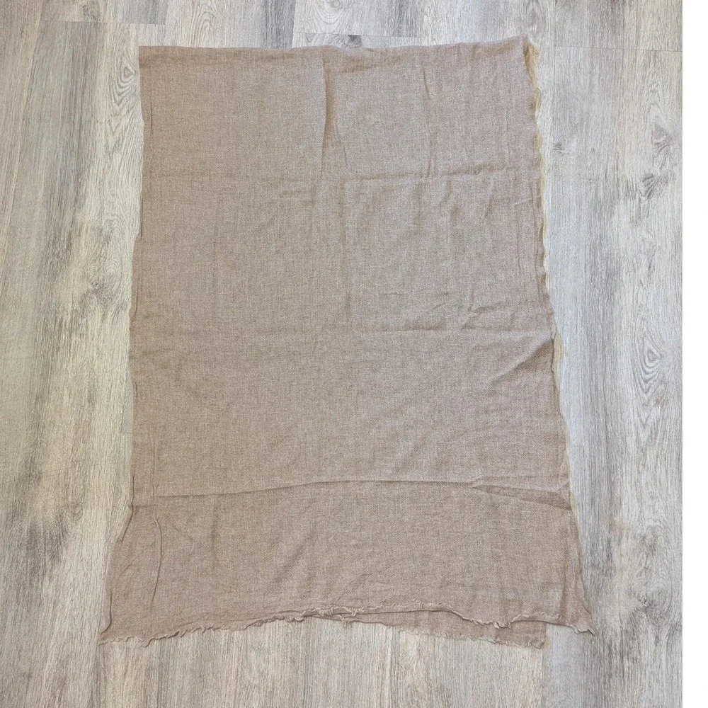 NEW Slate + Salt Beige Handloom 100% Cashmere Scarf Taupe Brown Frayed